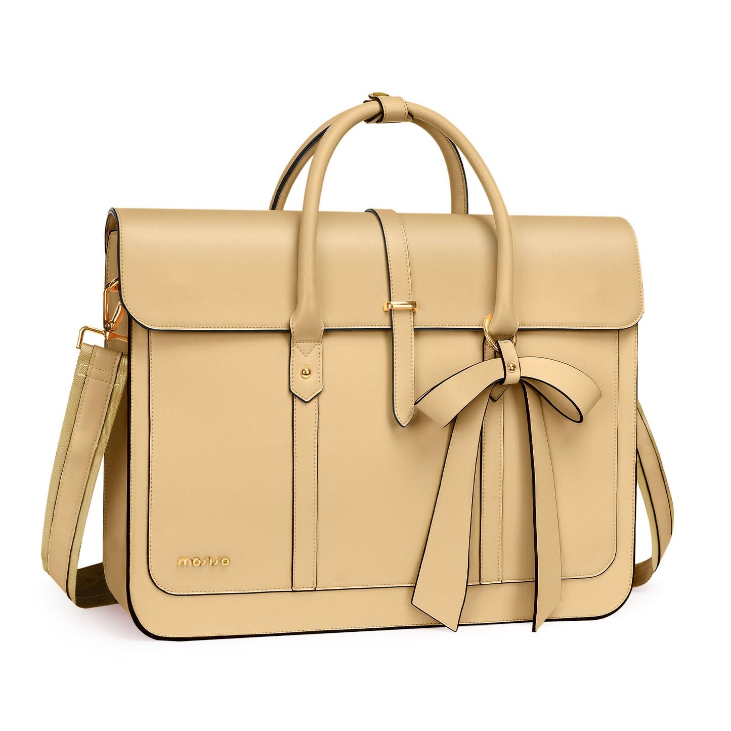 MOSISO Laptop Bag for Women, 14 16 17.3 inch PU Leather Laptop Shoulder Bags Convertible Backpack, 13.3 inch Messenger Bags Casual Handbag Work Briefcase Travel Computer Bag with Bowknot