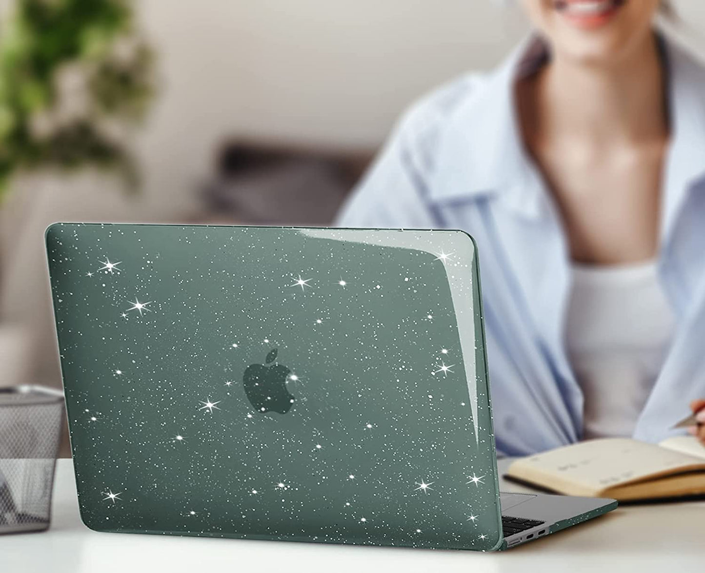 MOSISO Compatible with MacBook Air 13.6 inch Case 2022 2023 Release A2681 with M2 Chip & Touch ID, Sparkly Glitter Plastic Hard Shell Case&Keyboard Cover&Screen Protector&Storage Bag, Green iMosiso