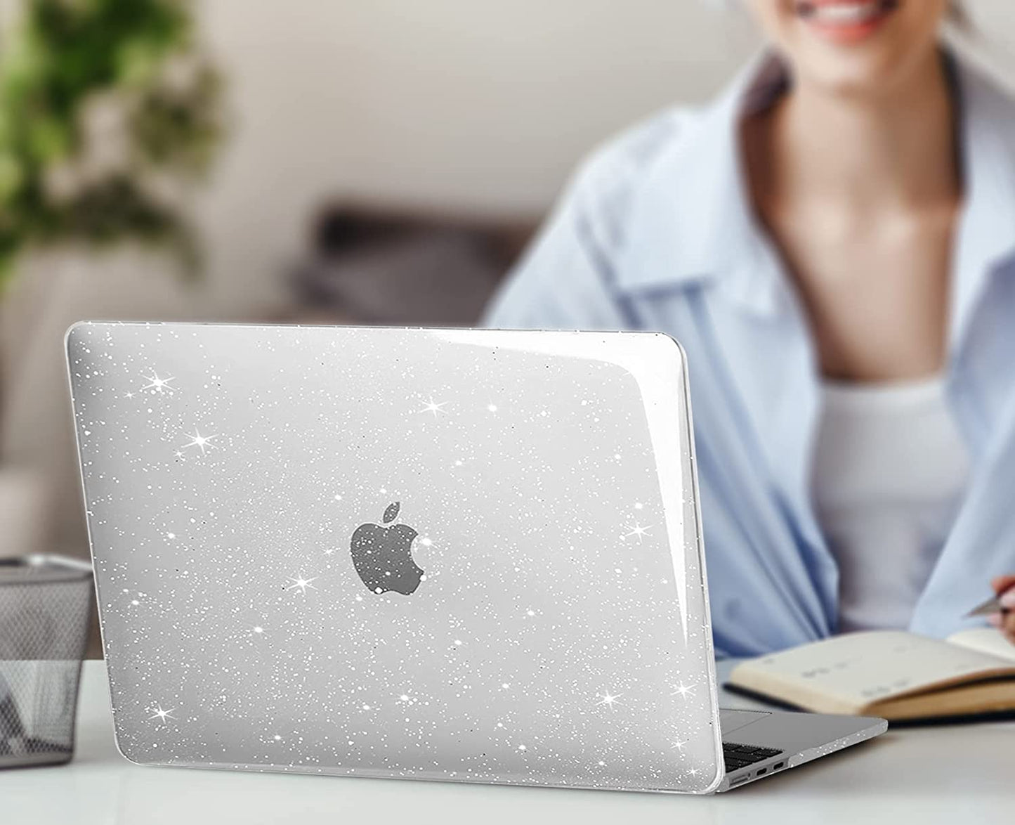MOSISO Compatible with MacBook Air 13.6 inch Case 2022 2023 Release A2681 with M2 Chip & Touch ID, Sparkly Glitter Plastic Hard Shell Case&Keyboard Cover&Screen Protector&Storage Bag, Transparent iMosiso