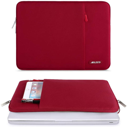 MOSISO Laptop Sleeve Bag 11.6 12 13 13.3 14 14.2 15 15.6 16 inch Compatible with MacBook Air 13 inch A2337 M1 A2179 A1932 2018-2022/Pro 13 inch A2338 M1 A2251 A2289 A2159 A1989 A1706 A1708, Polyester Vertical Case with Pocket, Red iMosiso