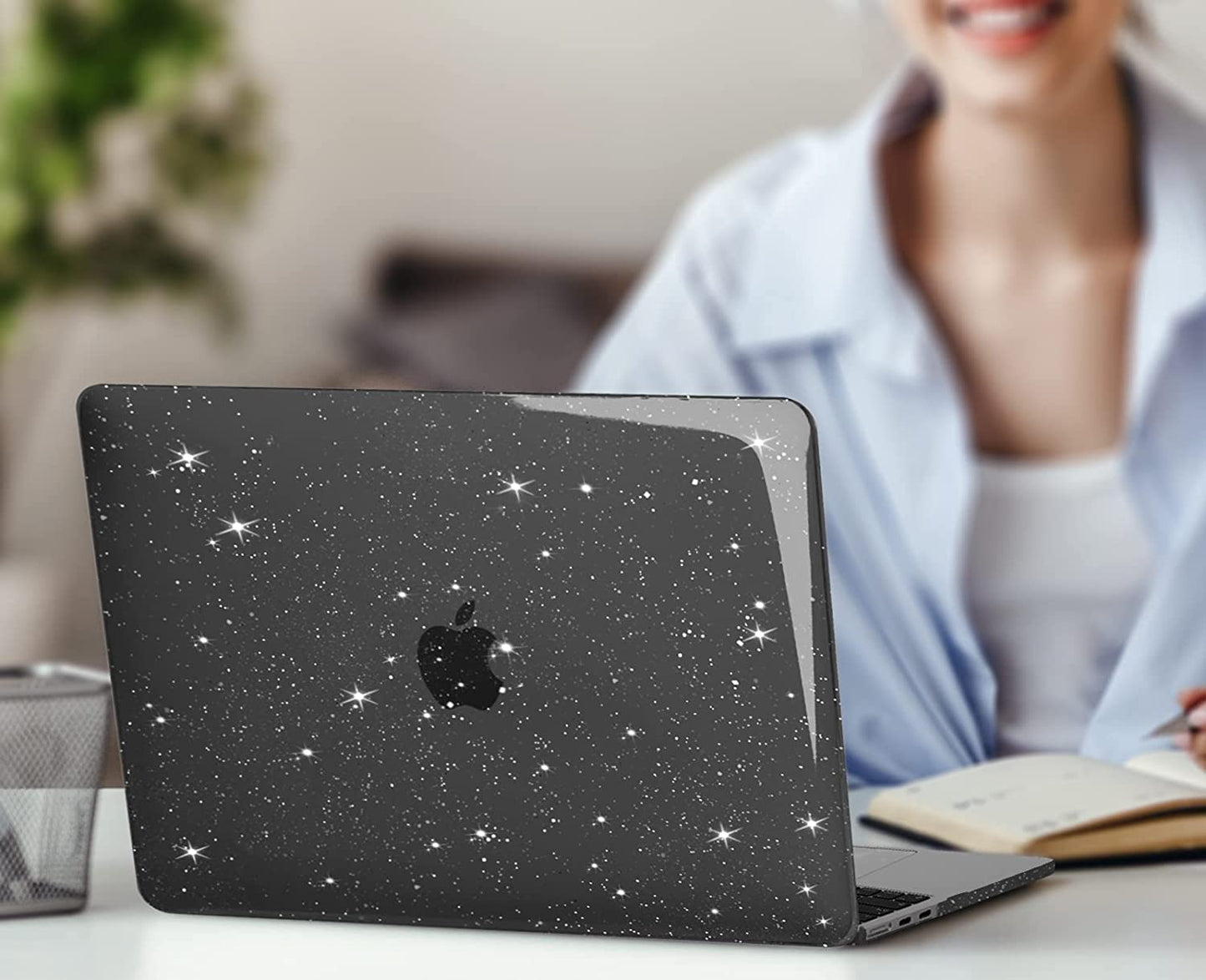 MOSISO Compatible with MacBook Air 13.6 inch Case 2022 2023 Release A2681 with M2 Chip & Touch ID, Sparkly Glitter Plastic Hard Shell Case&Keyboard Cover&Screen Protector&Storage Bag, Black iMosiso