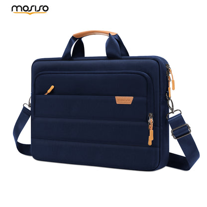 MOSISO Men Laptop Briefcase Shoulder Bag with Trolley Sleeve & Front Rectangle Horizontal Pockets, Multi Storage Notebook Carry Case for Business Travel