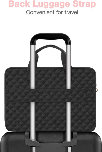MOSISO 360 Protective Laptop Sleeve Compatible with MacBook Air 13 inch M3 M2 M1 2024-2018/Pro 13 M2 M1 2024-2016,Surface Pro 8/7/6/X/5/4/3, Square Quilted Bag with 2 Pockets&Handle&Belt, Black iMosiso