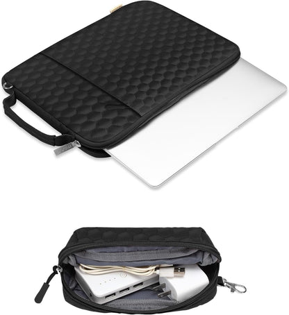 MOSISO Laptop Sleeve Compatible with MacBook Air/Pro, 13-13.3 inch Notebook, Compatible with MacBook Pro 14 inch M3 M2 M1 Chip 2023-2021, Hexagon Vertical Bag with Small Case&Side Handle&Belt, Black iMosiso