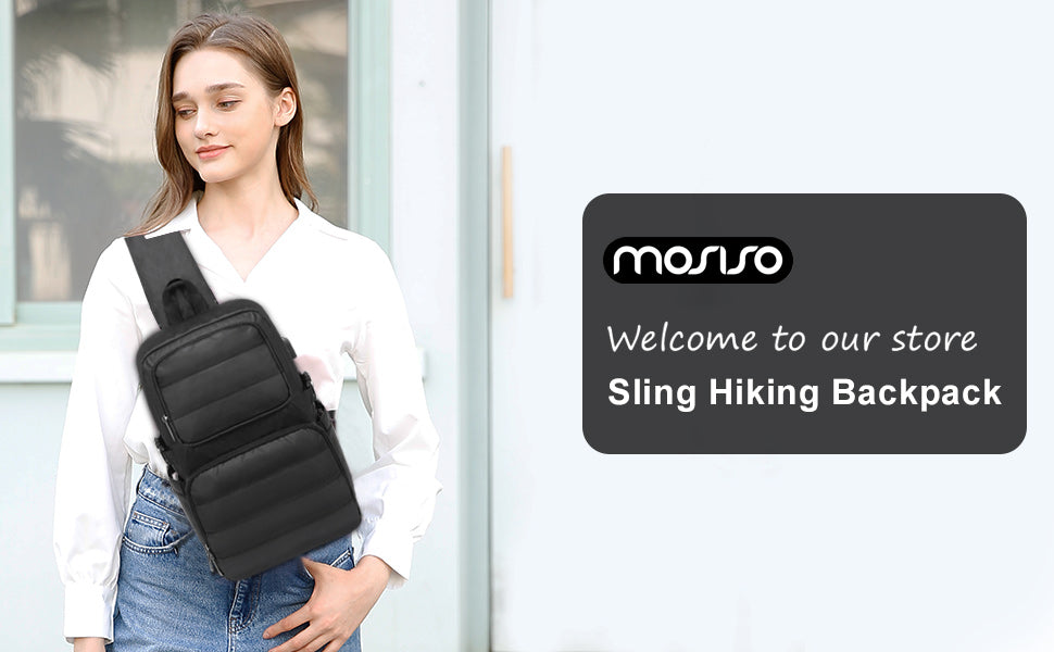 MOSISO Sling Backpack Travel Hiking Daypack for Men Women, Waterproof Crossbody Sling Bag with USB Charging Port & 2 Front Pockets One Shoulder Chest Bag for Outdoor Sports, Black iMosiso