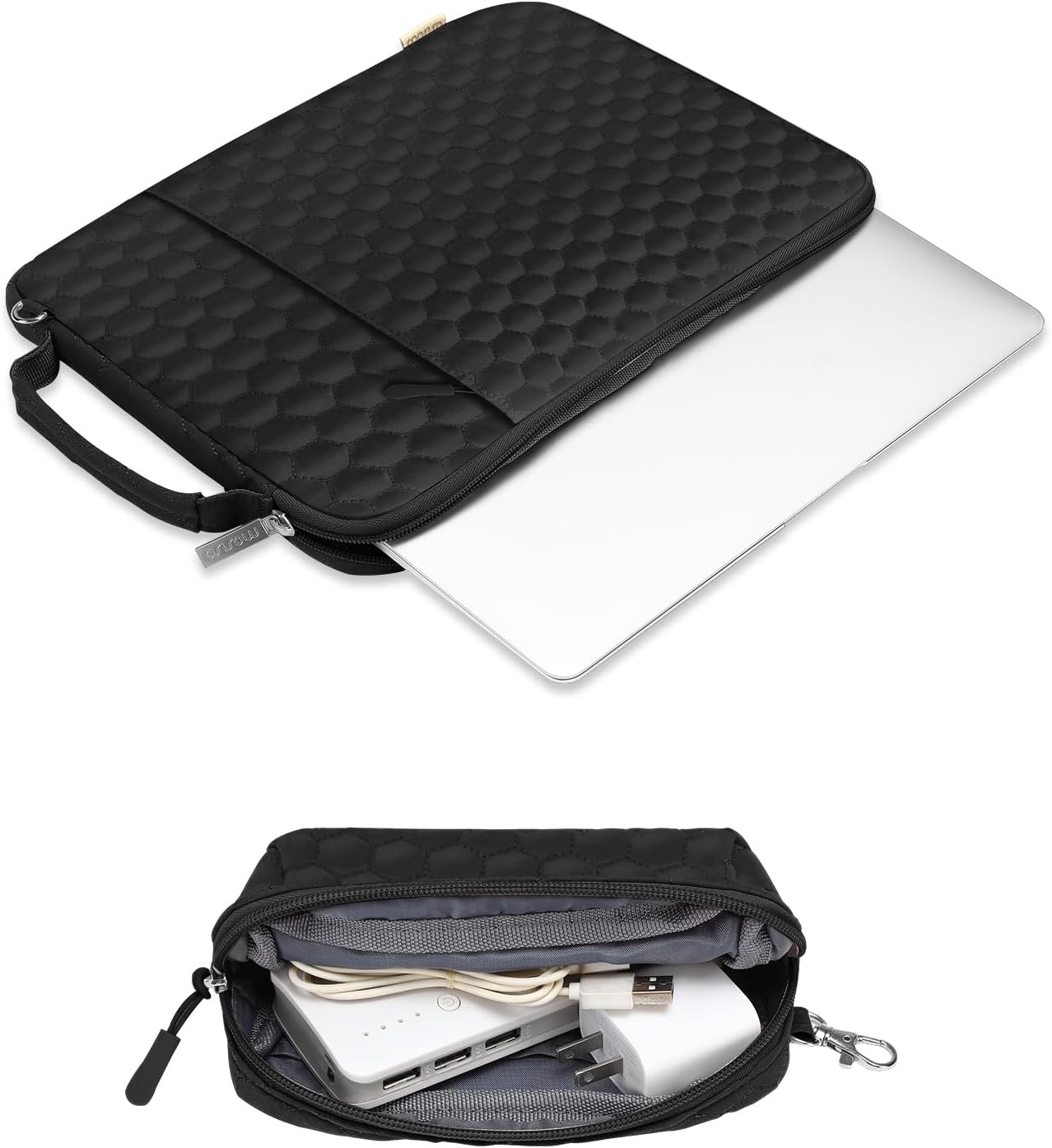 MOSISO Laptop Sleeve Compatible with MacBook Air 15 inch M2 A2941/Pro 16 M3 A2991 M2 A2780 M1 A2485 A2141 2013-2019, 15-15.6 inch Notebook, Hexagon Vertical Bag with Small Case&Side Handle&Belt, Black iMosiso