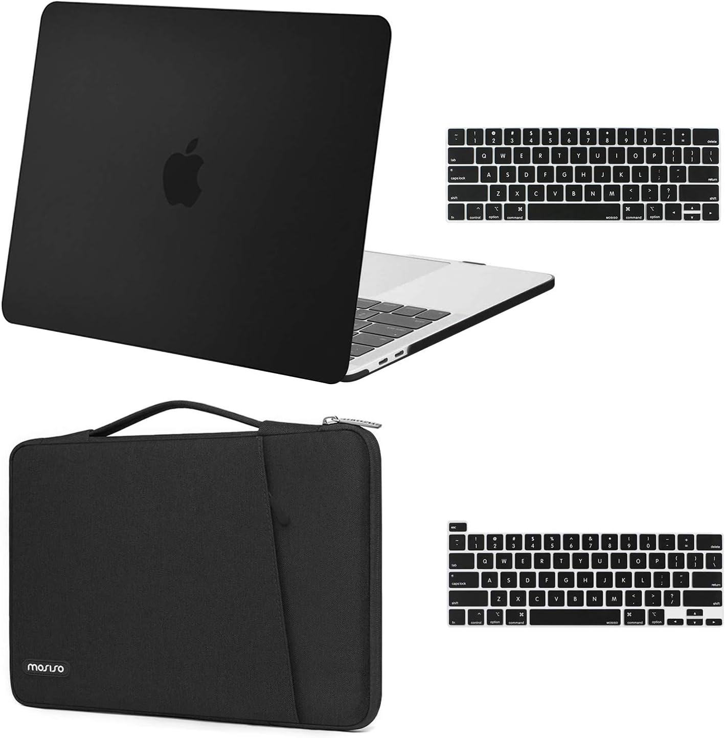 MOSISO Compatible with MacBook Pro 13 inch Case M2 2023, 2022, 2021-2016 A2338 M1 A2251 A2289 A2159 A1989 A1708 A1706, Plastic Hard Case & 360 Protective Sleeve Bag & Keyboard Skin, Black iMosiso