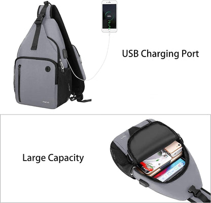 MOSISO Sling Backpack Bag, Crossbody Shoulder Bag Travel Hiking Daypack Chest Bag with Front Square Pocket&USB Charging Port,Gray iMosiso