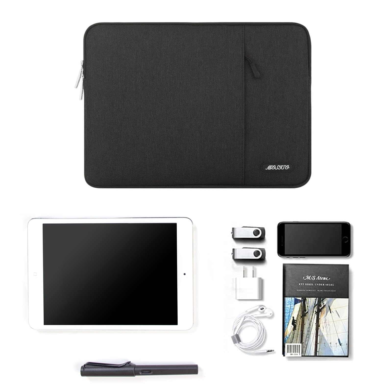 MOSISO 12.9 inch Tablet Sleeve Case for iPad Pro 13 M4 & iPad Air 13 M3 M2, iPad Pro 12.9 M2 M1 6/5th with Magic Keyboard&Smart Keyboard Folio, Polyester Vertical Bag with Pocket, Black