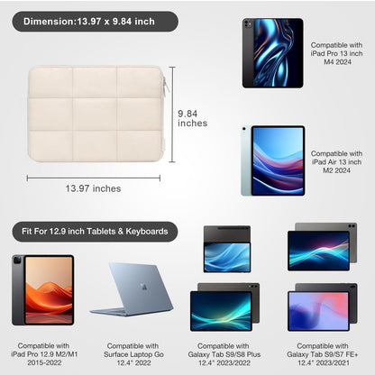 MOSISO 12.9 inch Tablet Sleeve Case for iPad Pro 13 M4 & iPad Air 13 | M3 M2 | iPad Pro 12.9 M2 M1 6/5th | with Magic Keyboard&Smart Keyboard Folio | Rectangle Quilted Puffy Carrying Case | Sand
