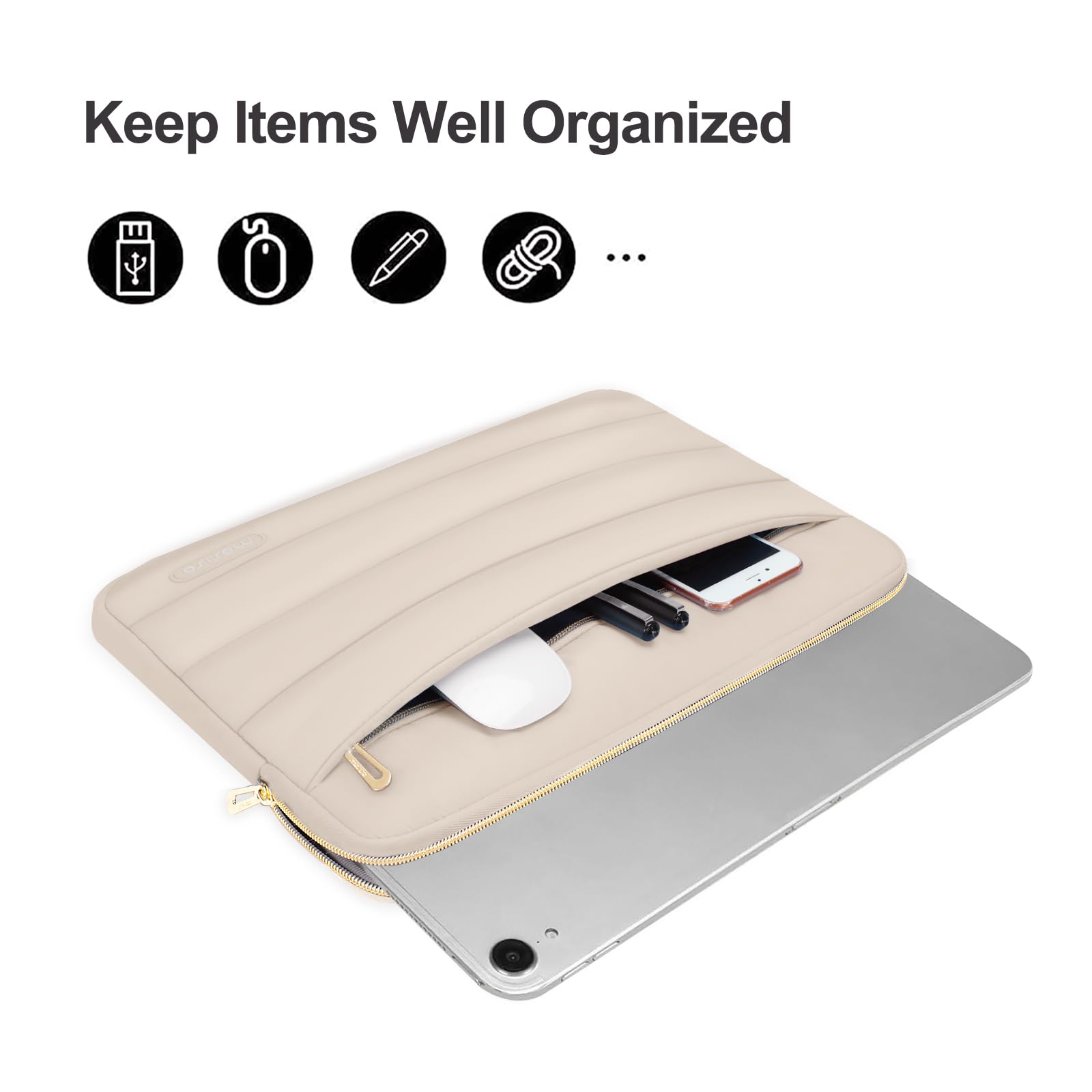 MOSISO 12.9 inch Tablet Sleeve Case for iPad Pro 13 M4 & iPad Air 13 M3 M2, iPad Pro 12.9 M2 M1 6/5th with Magic Keyboard&Smart Keyboard Folio, Puffy Horizontal Bag with Small Case, Sand