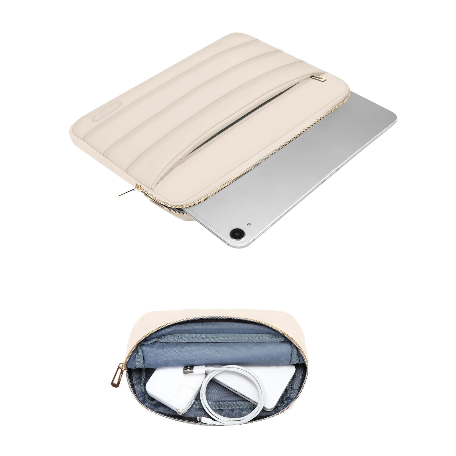 MOSISO 12.9 inch Tablet Sleeve Case for iPad Pro 13 M4 & iPad Air 13 M3 M2, iPad Pro 12.9 M2 M1 6/5th with Magic Keyboard&Smart Keyboard Folio, Puffy Horizontal Bag with Small Case, Sand