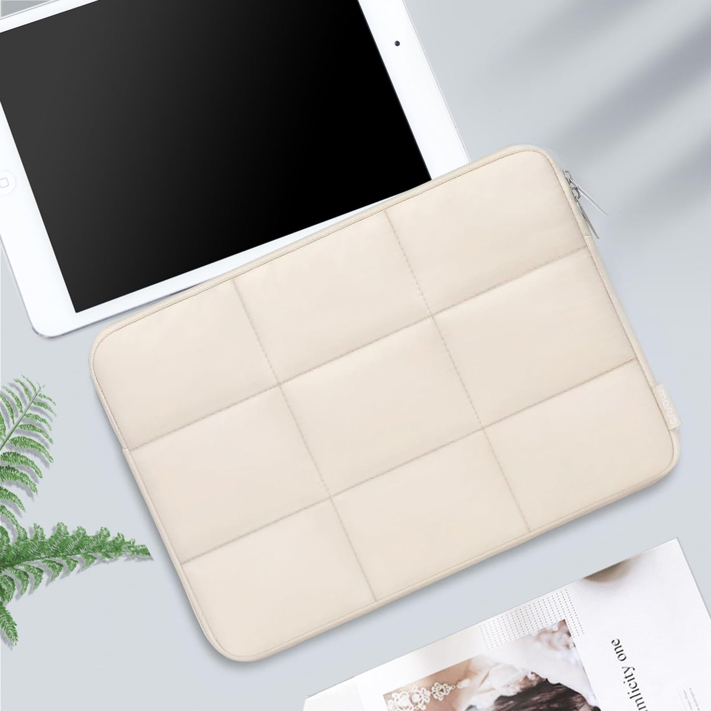 MOSISO 12.9 inch Tablet Sleeve Case for iPad Pro 13 M4 & iPad Air 13 | M3 M2 | iPad Pro 12.9 M2 M1 6/5th | with Magic Keyboard&Smart Keyboard Folio | Rectangle Quilted Puffy Carrying Case | Sand