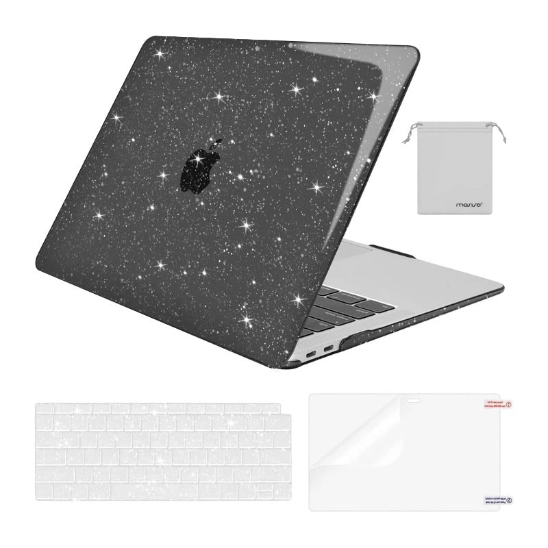 MOSISO Compatible with MacBook Air 13 inch Case 2018-2022 A2337 M1 A2179 A1932, Glitter Plastic Hard Shell&Keyboard Cover&Screen Film&Storage Bag