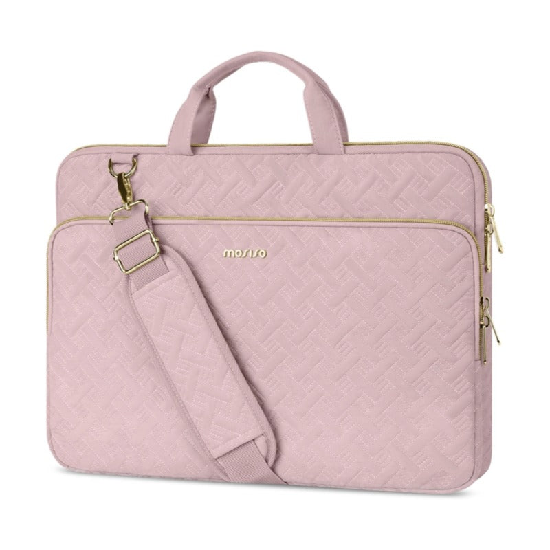 MOSISO Rhombus Quilted Women Laptop Shoulder Bag 15-16 Inch Fit Front Horizontal Pocket Detachable Strap Rear Trolley Sleeve