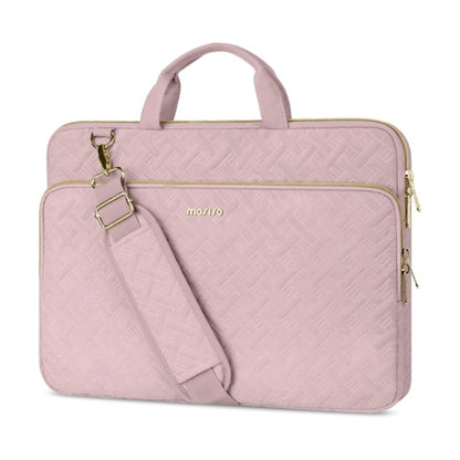 MOSISO Rhombus Quilted Women Laptop Shoulder Bag 15-16 Inch Fit Front Horizontal Pocket Detachable Strap Rear Trolley Sleeve