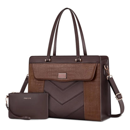 MOSISO Laptop Tote Bag for Women, 15.6 inch PU Leather Large Capacity Bags