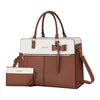MOSISO Bow Accent Two-Tone Faux Leather Tote Set with Cosmetic Pouch, Multi-Pocket Laptop Tote Fits 15.6 & 17.3 Inch Laptop for Teacher College Women