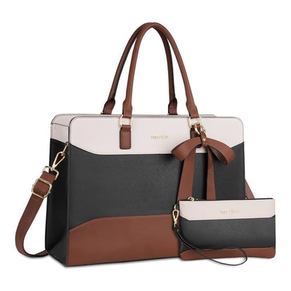 MOSISO PU‑Leather Women Laptop Tote Shoulder Bag, Multi‑Compartment Work Bag for 15.6‑17.3 Inch Laptops
