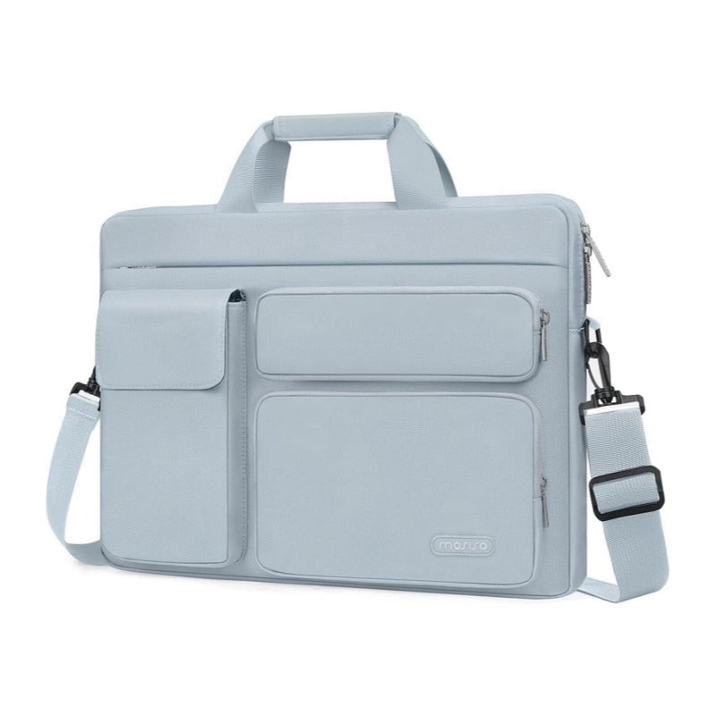 MOSISO Laptop Shoulder Bag 13-17.3 inch - Fits MacBook Pro 16, HP, Dell, Lenovo - 2 Raised Pockets, 1 Flapover & 1 Horizontal Pocket + Handle & Belt