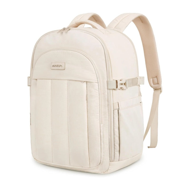 MOSISO 30L Puffy Women Carry On Travel Backpack, 180 Degree Opening, Shoe Compartment and Rear Trolley Strap