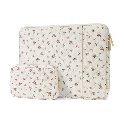 MOSISO Square‑Quilted‑Puffy Laptop Sleeve 13‑14‑Inch, Front‑Horizontal‑Pocket with Matching Accessory‑Pouch