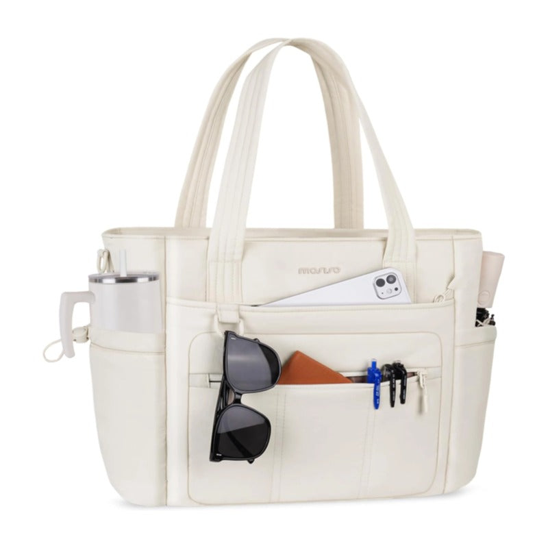 MOSISO Puffy Lightweight Women Laptop Tote Bag, 15 16 Inch Fit, Built In Keyring, Side Pocket and Rear Trolley Sleeve