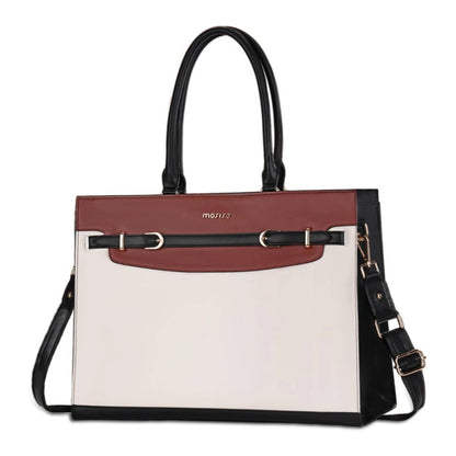 MOSISO Women PU‑Leather 15.6‑Inch Laptop Tote Bag,3‑Multi‑Compartment,Removable‑Adjustable‑Strap & Rivet‑Reinforced‑Base