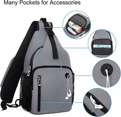 MOSISO Sling Backpack Bag, Crossbody Shoulder Bag Travel Hiking Daypack Chest Bag with Front Square Pocket&USB Charging Port,Gray iMosiso
