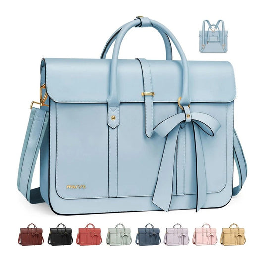 MOSISO Bowknot Convertible Women PU Laptop Bag, 4 Ways Carry Handbag Backpack Messenger Briefcase Fits 14/16/17.3 Inch Mac & Windows Notebooks