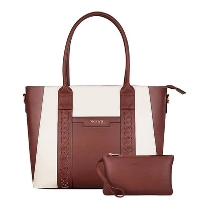 MOSISO Women PU Leather 15.6 Inch Laptop Work Tote Bag, Multi Compartments, Detachable Clutch Purse & Removable Adjustable Shoulder Strap