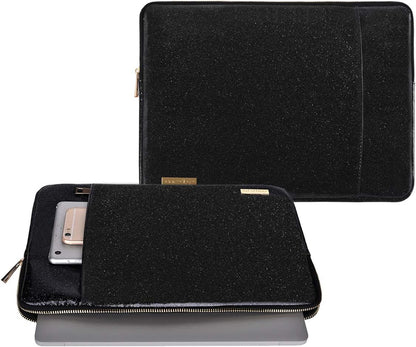 MOSISO Laptop Sleeve Compatible with MacBook Air/Pro,13-13.3 inch Notebook,Compatible with MacBook Pro 14 inch 2023-2021 M2 A2779 A2442 M1, PU Leather Vertical Padded Bag Waterproof Case, Black iMosiso