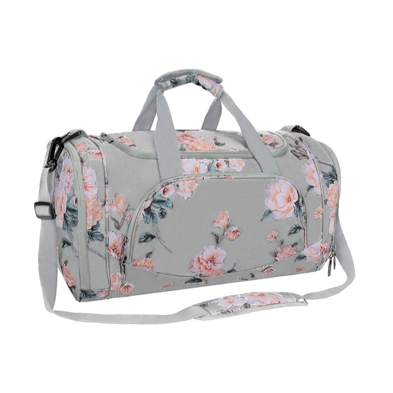 MOSISO Peony Print Sports Duffel Gym Bag with Ventilated Shoe Pocket — Water-Resistant Polyester, Multi-Organizer Pockets & Detachable Strap
