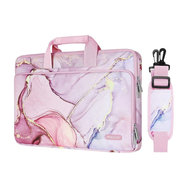 MOSISO 360 Protective Laptop Shoulder Bag Compatible with MacBook Air 13 inch M2 M1 2022-2018 / Pro 13 inch M2 M1 2022-2016, Surface Pro 8/7/6/X/5/4/3,Polyester Sleeve with Belt Marble MO-MBH216