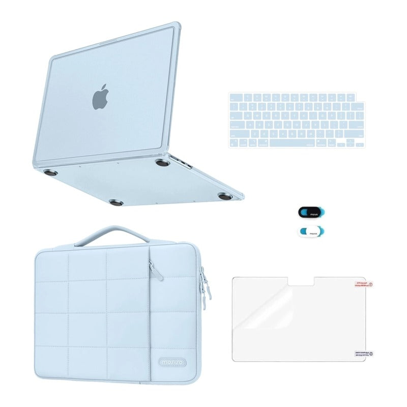 MOSISO 5-in-1 Hard Shell Kit for MacBook Air 13 Inch M5-M2 — A3449/A3240/A3113/A2681, Pink Anti-Crack Case with 2 Keyboard Covers & Webcam Cover