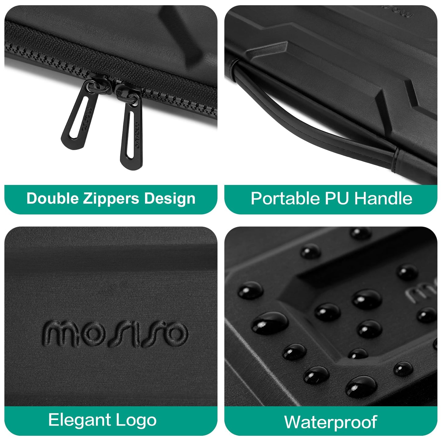 MOSISO 13-16 inch Laptop Case, Waterproof Shockproof Computer Bag | Compatible with MacBook HP Dell | Mechanical Geometric EVA Carrying Sleeve with Handle | Hard Shell | Black