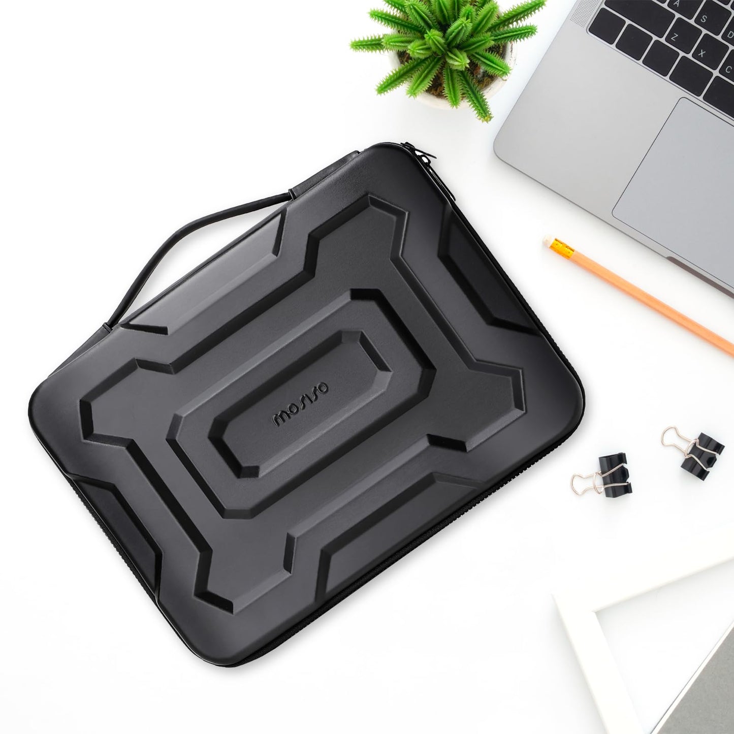 MOSISO 13-16 inch Laptop Case, Waterproof Shockproof Computer Bag | Compatible with MacBook HP Dell | Mechanical Geometric EVA Carrying Sleeve with Handle | Hard Shell | Black