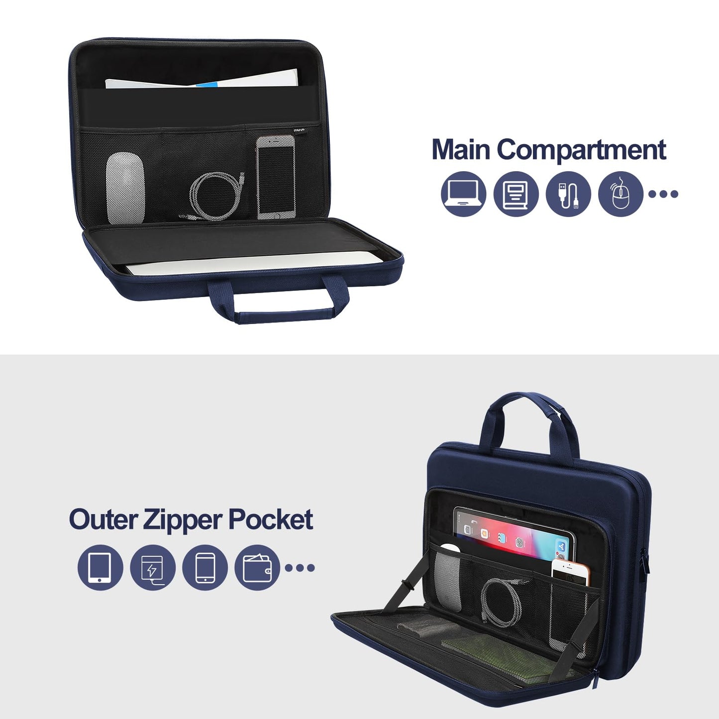 MOSISO 13-17.3 & 14 inch Laptop Hard Case, Shockproof Waterproof | Compatible with MacBook HP Dell | Carrying Sleeve Computer Bag | with Sturdy Handle & Front Pocket & Belt | Navy Blue