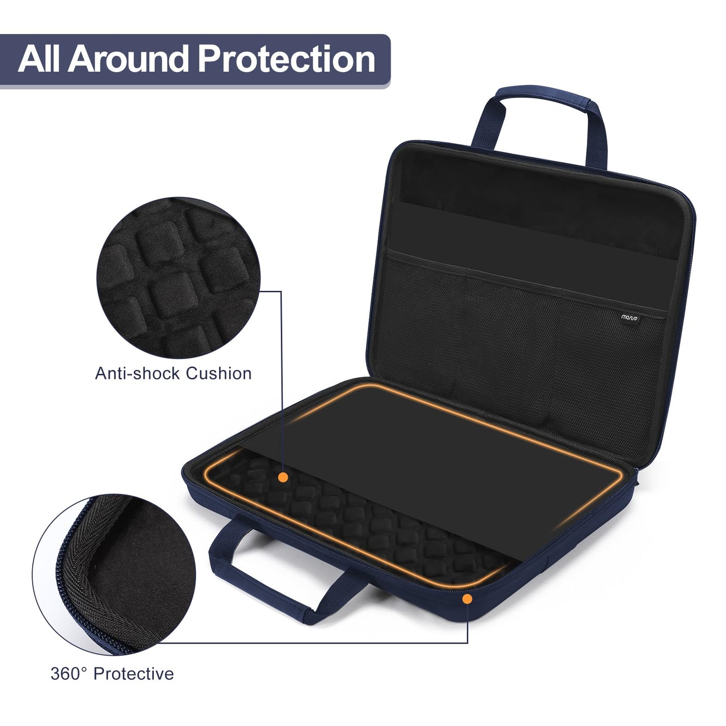 MOSISO 13-17.3 & 14 inch Laptop Hard Case, Shockproof Waterproof | Compatible with MacBook HP Dell | Carrying Sleeve Computer Bag | with Sturdy Handle & Front Pocket & Belt | Navy Blue