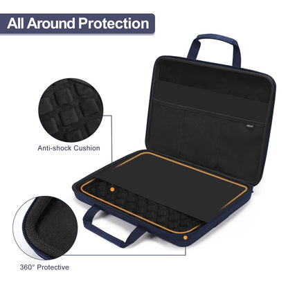 MOSISO 13-17.3 & 14 inch Laptop Hard Case, Shockproof Waterproof | Compatible with MacBook HP Dell | Carrying Sleeve Computer Bag | with Sturdy Handle & Front Pocket & Belt | Navy Blue