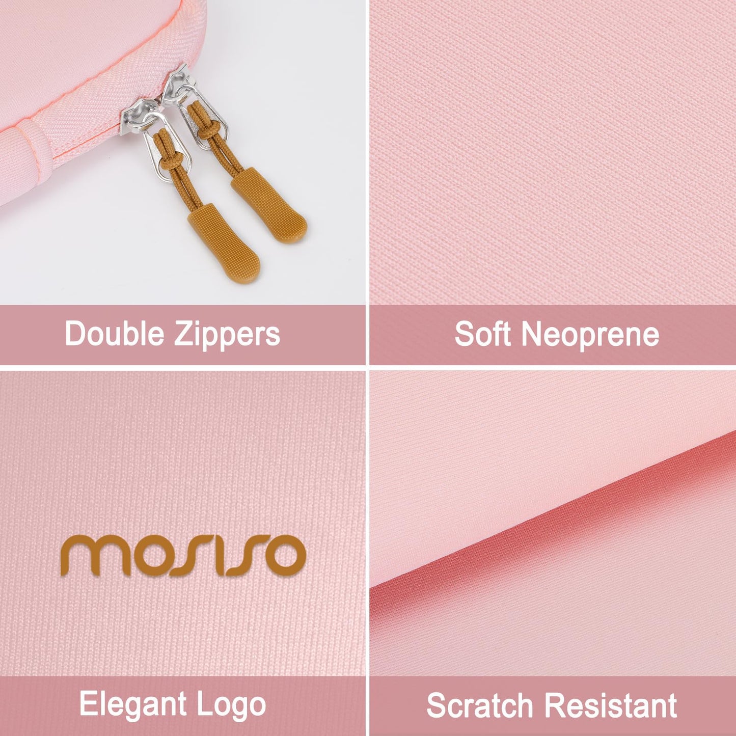MOSISO 13.3 inch Laptop Case/Sleeve Compatible with MacBook Air | Pro 13/Pro 14 | HP Dell ASUS Lenovo Notebook | Portable Neoprene Carrying Computer Bag | with Bevel Pocket | Pink