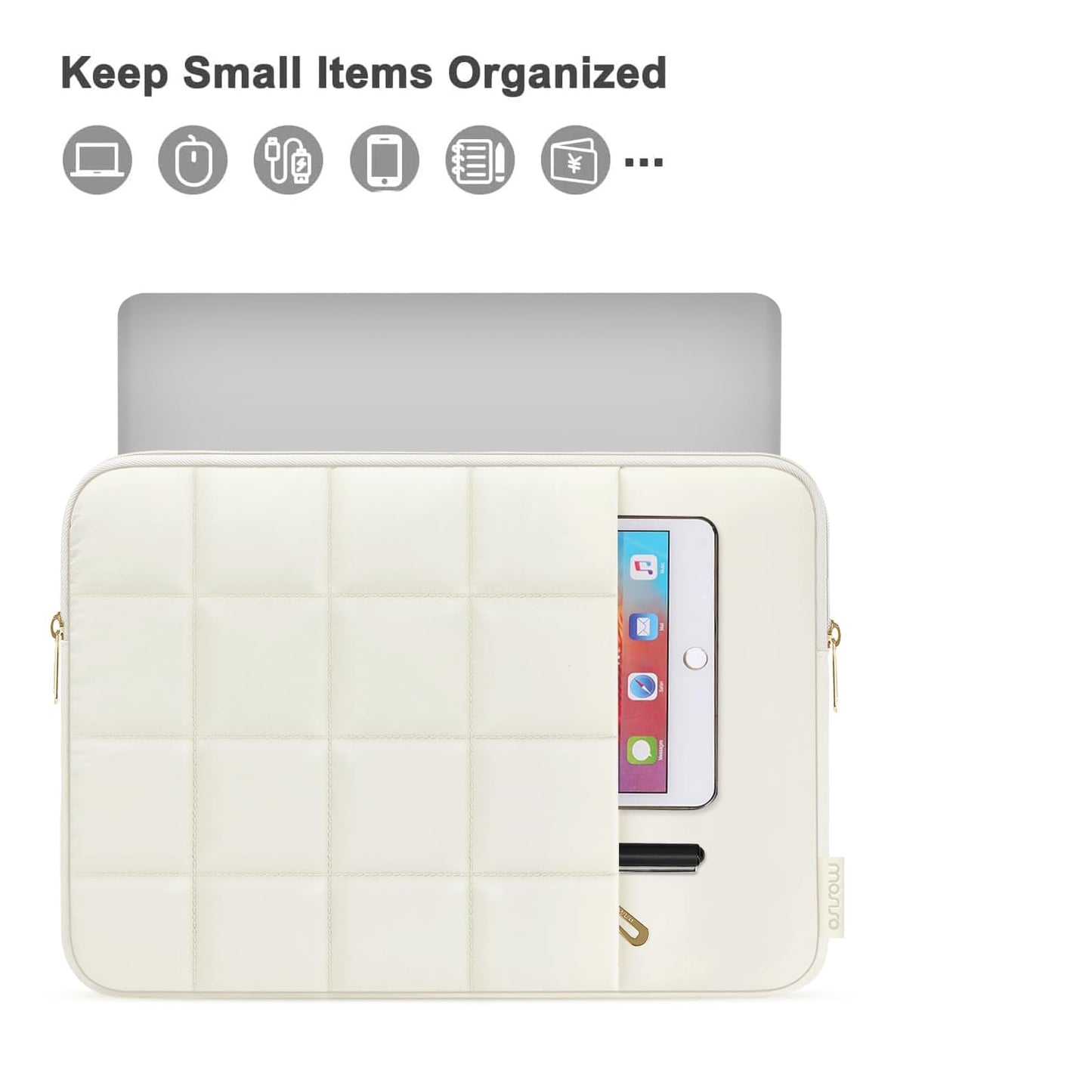 MOSISO 13-16 inch Laptop Case, Puffy Sleeve for MacBook Air/Pro | Compatible with MacBook Pro 14 | Twelve Square Quilted Bag | with Vertical Pocket&Small Case | Sand