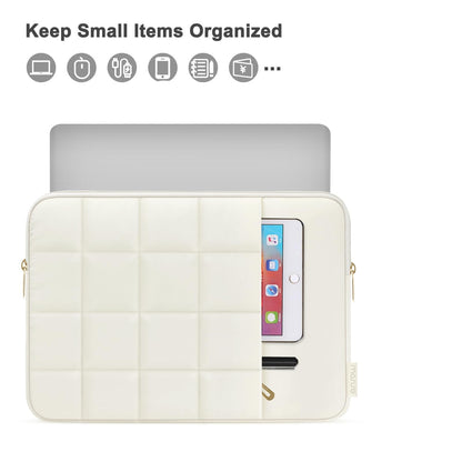 MOSISO 13-16 inch Laptop Case, Puffy Sleeve for MacBook Air/Pro | Compatible with MacBook Pro 14 | Twelve Square Quilted Bag | with Vertical Pocket&Small Case | Sand