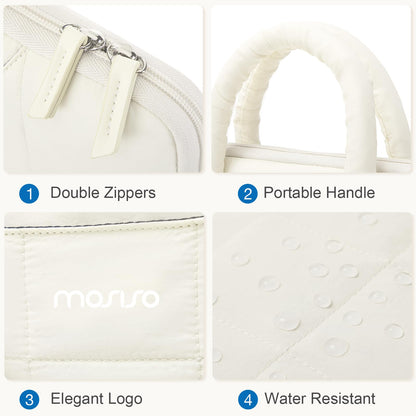 MOSISO 13-16 inch Laptop Case, Puffy Sleeve for MacBook Air/Pro | Compatible with HP Acer Dell ASUS Lenovo | Rectangle Quilted Computer Bag | with Handle & Flower Pendant | Sand Color