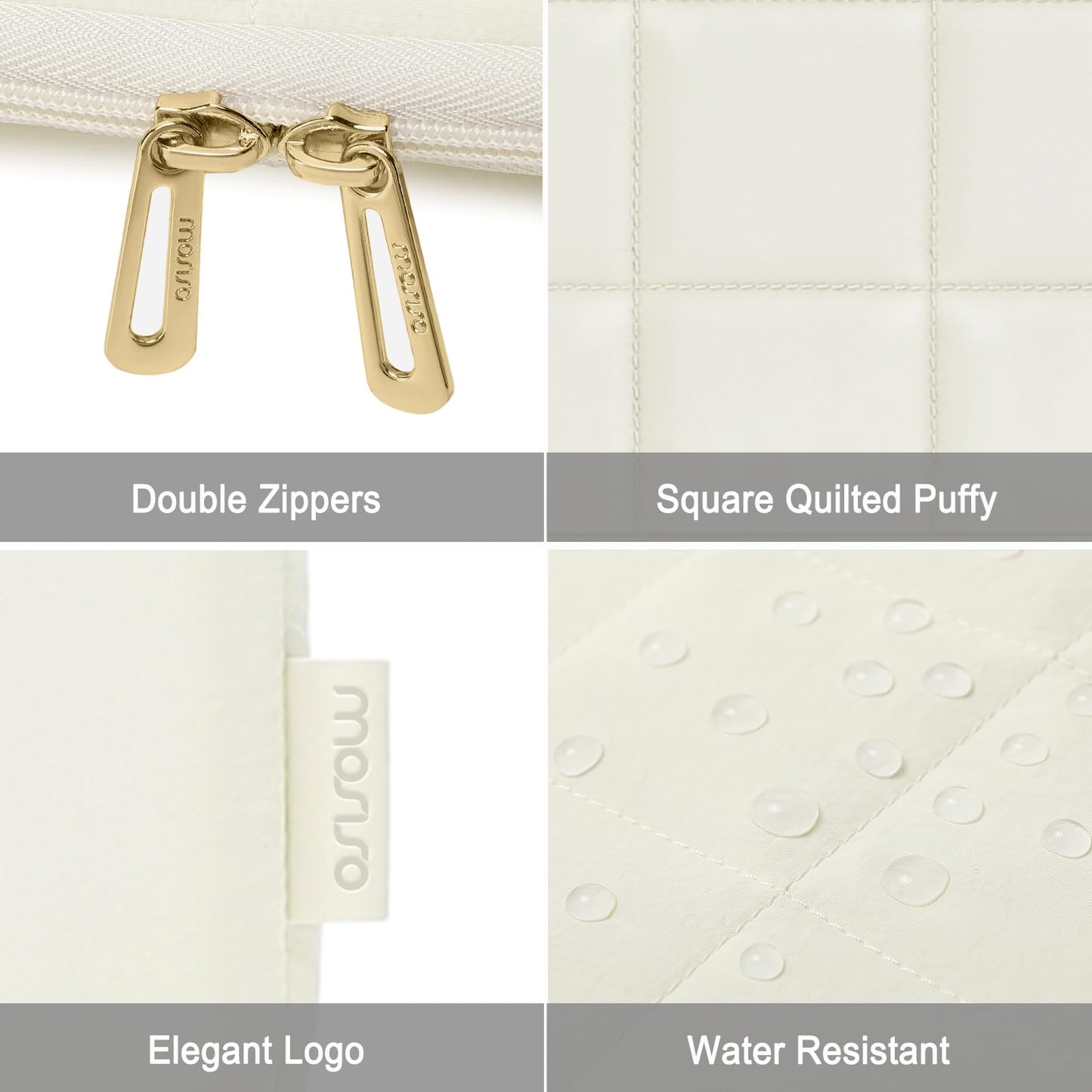 MOSISO 13-16 inch Laptop Case, Puffy Sleeve for MacBook Air/Pro | Compatible with MacBook Pro 14 | Twelve Square Quilted Bag | with Vertical Pocket&Small Case | Sand