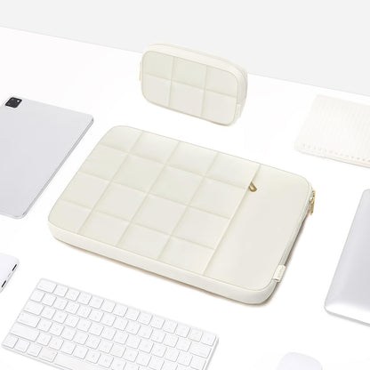 MOSISO 13-16 inch Laptop Case, Puffy Sleeve for MacBook Air/Pro | Compatible with MacBook Pro 14 | Twelve Square Quilted Bag | with Vertical Pocket&Small Case | Sand