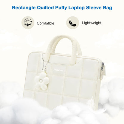 MOSISO 13-16 inch Laptop Case, Puffy Sleeve for MacBook Air/Pro | Compatible with HP Acer Dell ASUS Lenovo | Rectangle Quilted Computer Bag | with Handle & Flower Pendant | Sand Color