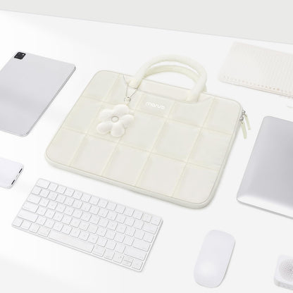 MOSISO 13-16 inch Laptop Case, Puffy Sleeve for MacBook Air/Pro | Compatible with HP Acer Dell ASUS Lenovo | Rectangle Quilted Computer Bag | with Handle & Flower Pendant | Sand Color