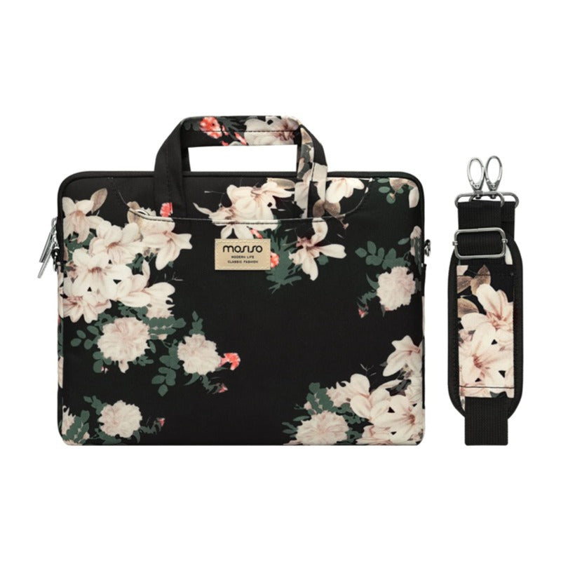 MOSISO Laptop Shoulder Bag Compatible with MacBook Air/Pro,13-13.3 inch Notebook,Compatible with MacBook Pro 14 inch 2023-2021 A2779 M2 A2442 M1,Polyester Syringa Carrying Briefcase Sleeve with Belt