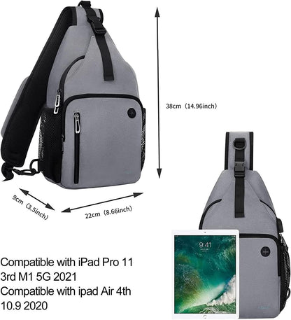 MOSISO Sling Backpack Bag, Crossbody Shoulder Bag Travel Hiking Daypack Chest Bag with Front Square Pocket&USB Charging Port,Gray iMosiso